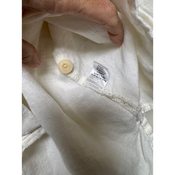 FLAX 100% Linen Button Front 3/4 Sleeve Collared Blouse, Lagenlook, Sz L - Picture 6 of 9